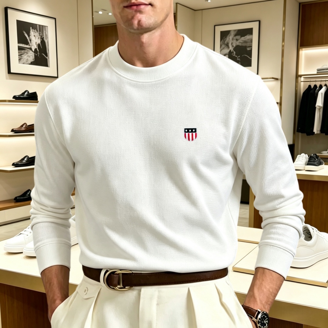 Men'S Fashion T Shirts - 柔らかなコットン素材の高級ブランドメンズ長袖ラウンドネックTシャツ、秋のファッション、刺繍入りルーズフィット韓国風スウェットシャツ、カジュアルトップス