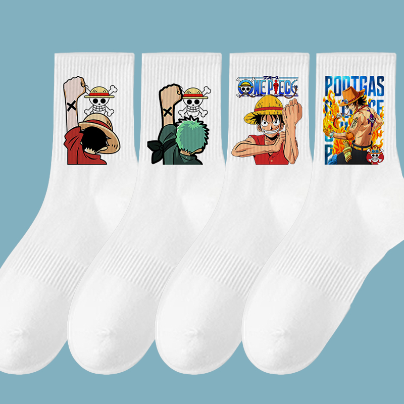 Socks Ankle Men - アニメワンピース男性スポーツロングソックスルフィゾロチョッパー通気性綿ストッキングカジュアルアンクルソックスオールシーズンストッキング
