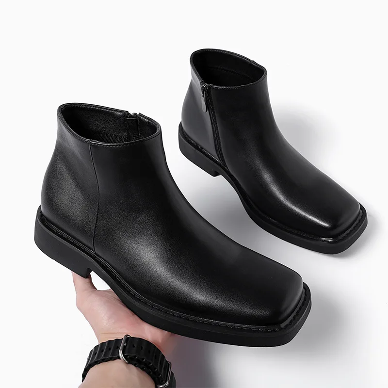 Men'S Fashion Formal - 黒の新ファッション男性カジュアル革靴秋冬ドレスアンクルブーツヴィンテージ英国ビジネススクエアトゥチェルシーブーツ
