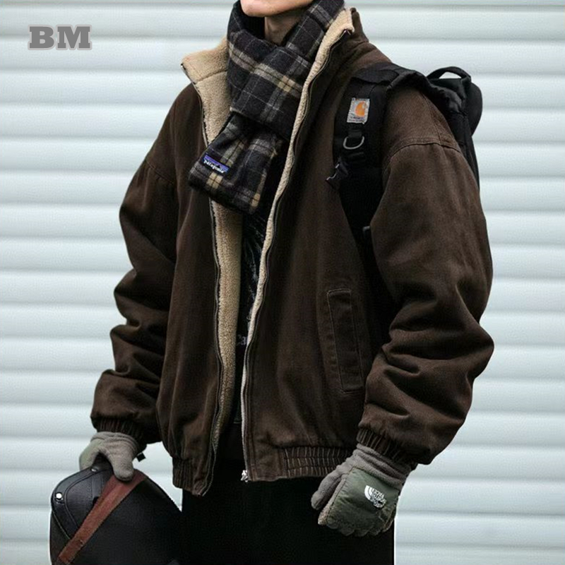 Sherpa Jacket Fleece - 日本のヴィンテージポーラーフリースジャケット男性冬の高品質厚いジャケット韓国ストリートルーズカップルトレンディな暖かいコート男性