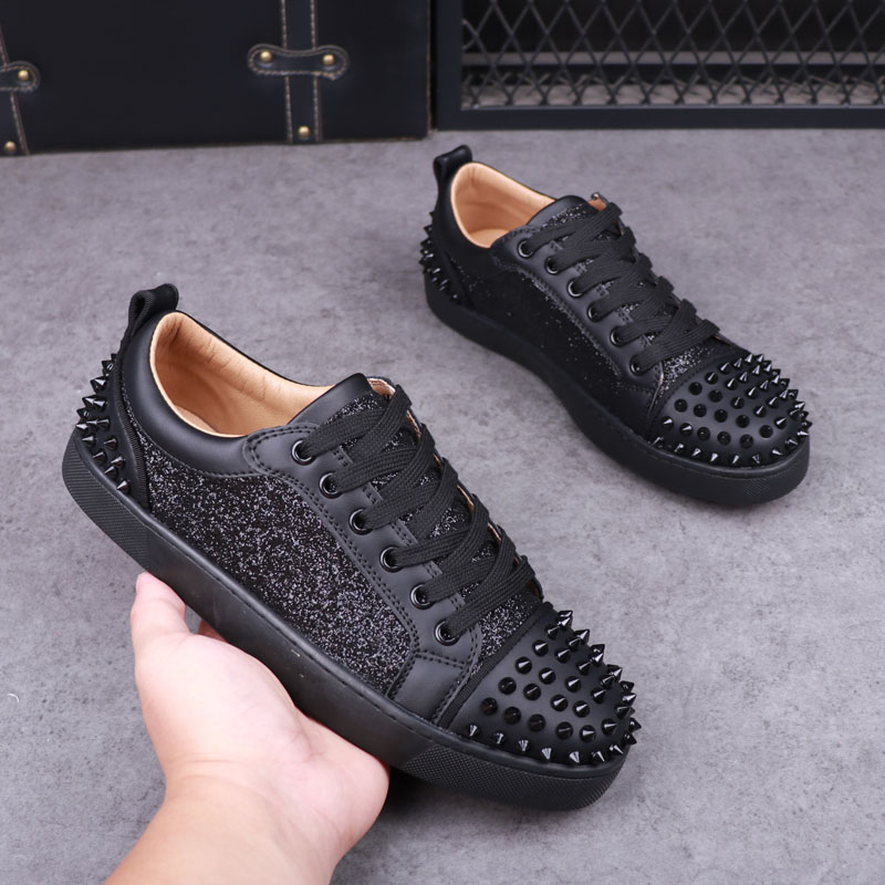 Mens Fashion Dress - メンズファッションパンクヒップホップドレスリベット靴レースアップオリジナル革靴黒ピンクフラットプラットフォームスニーカーデザイナー靴