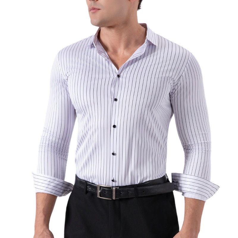 Men'S Fashion Formal - レトロストライプ柄しわ防止ストレッチドレスシャツ メンズ 2026 ファッション 襟付き長袖フォーマルオフィスビジネスカジュアルシャツ