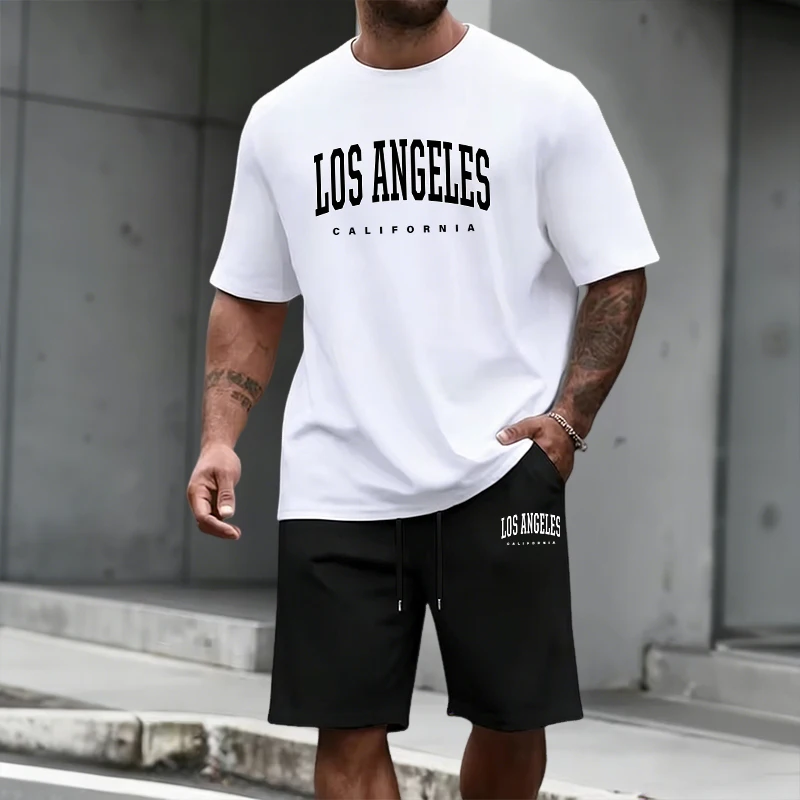 Mens Fashion Ideas - メンズトラックスーツ半袖トップスと膝丈ショーツ2026夏デイリーカジュアルファッションTシャツ衣装ホームアウトドアスポーツウェア