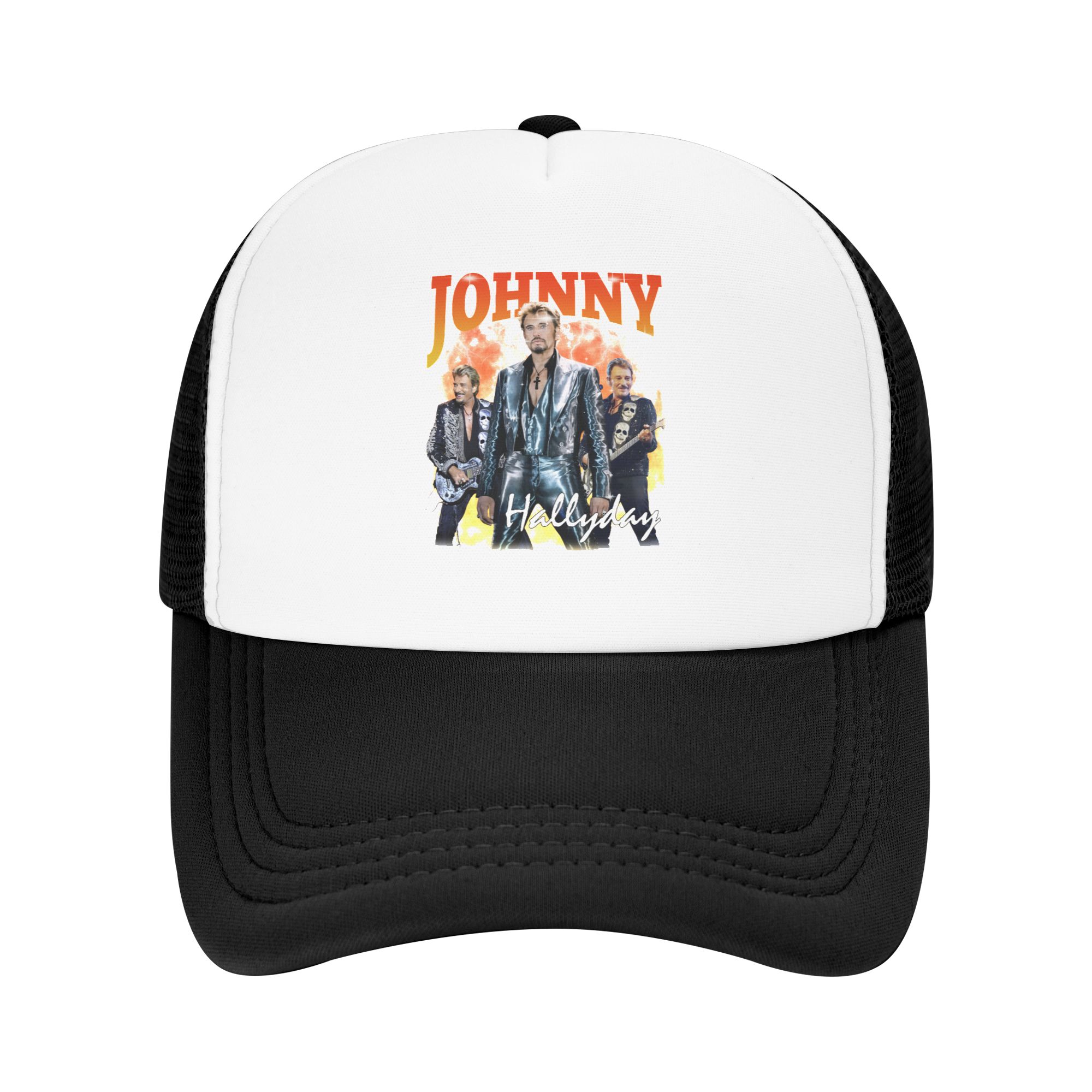 Trucker Hat Cap - ジョニー・アリデイ野球帽男性女性パーソナライズされた通気性のあるフランス歌手ロックミュージックトラック運転手帽子ストリートウェアスナップバックお父さん帽子