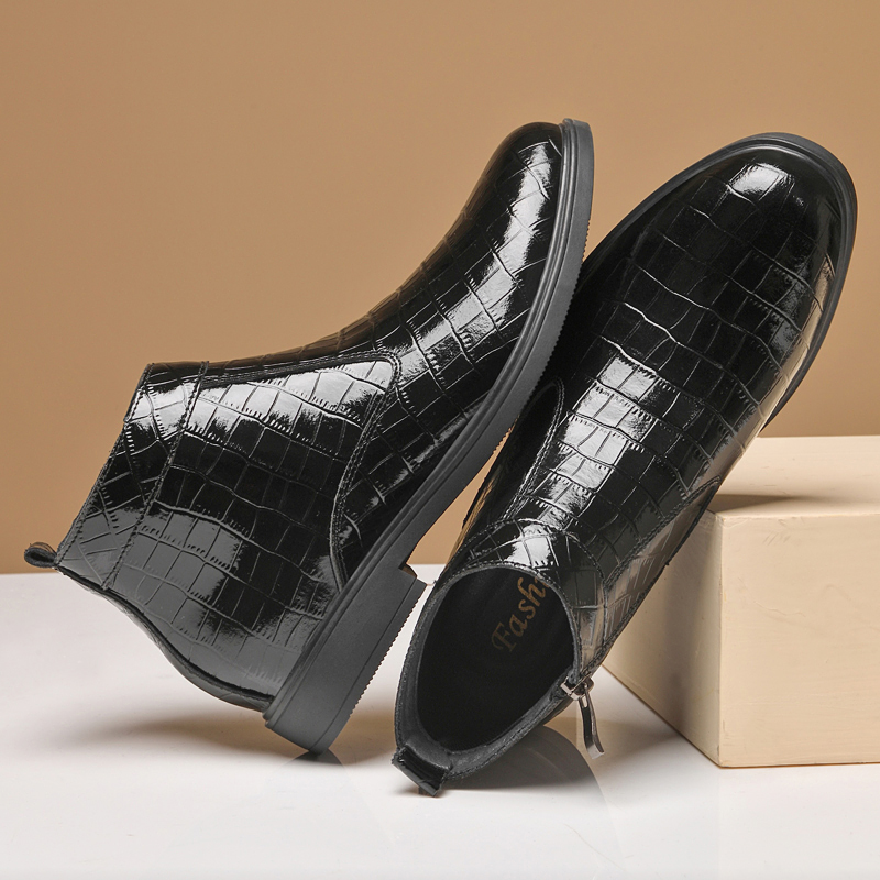 Men'S Fashion Formal - ファッショナブルなメンズチェルシーブーツ、ポインテッドトゥ、ローヒール、サイドジッパー、ビジネスフォーマルメンズブーツ