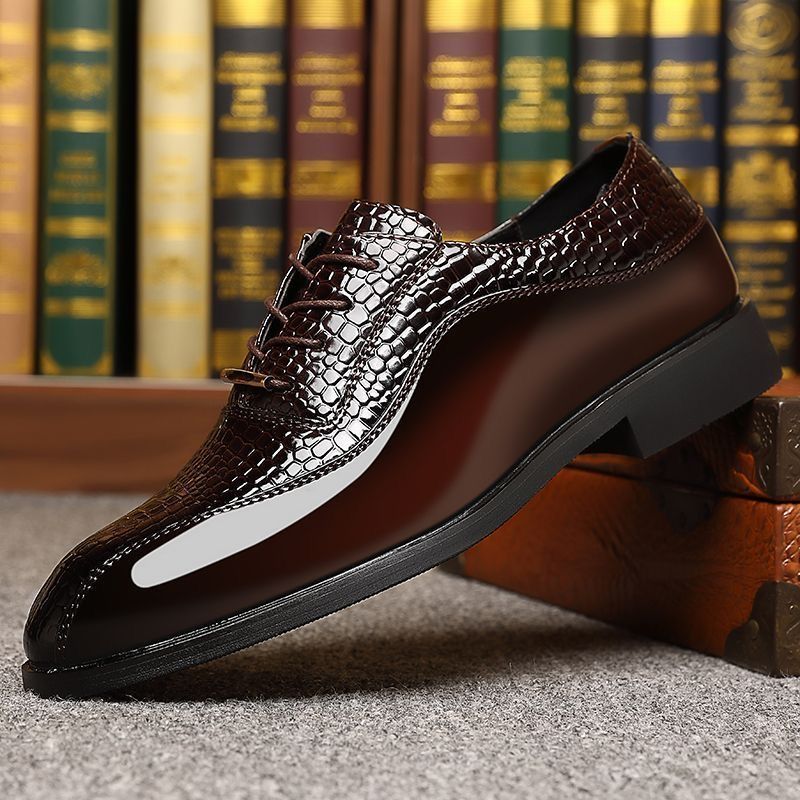 Men'S Fashion Formal - メンズ光沢パテントレザー英国風ポインテッドトゥドレスシューズ隠しヒール韓国ファッション理容師フォーマルシューズ