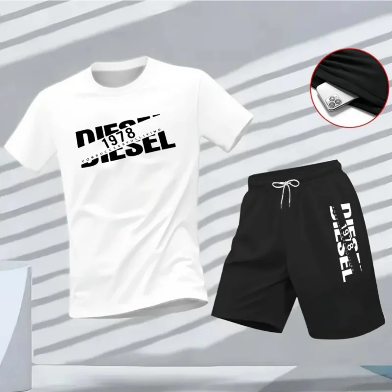 Mens Fashion Ideas - 2026年新作サマーコレクション メンズカジュアルファッション スポーツウェア Tシャツセット ビーチプリント半袖セット ファッションジョギングセット