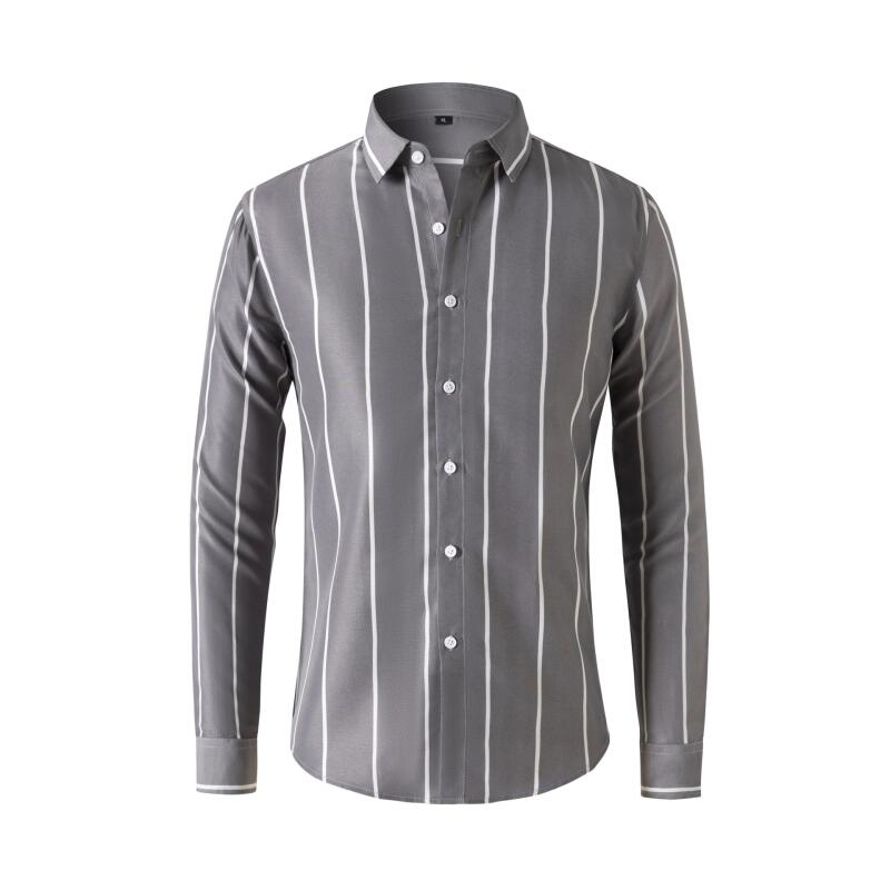 Men'S Fashion Formal - メンズストライプドレスシャツ長袖スリムフィットフォーマルビジネスしわになりにくいオフィスブラウストップファッションカジュアル男性服