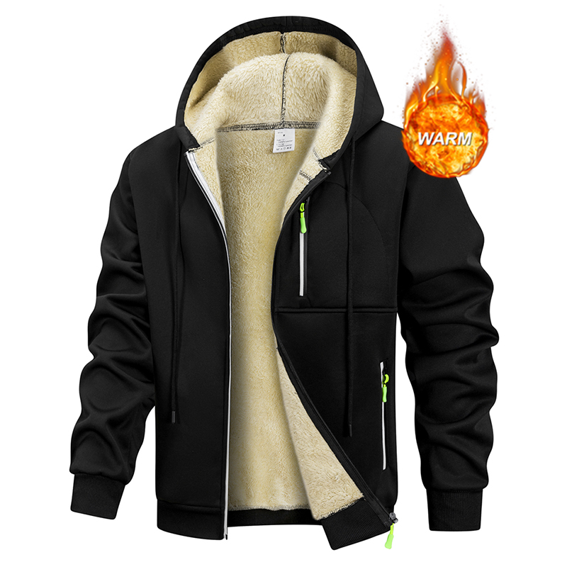 Sherpa Jacket Fleece - メンズ冬暖かいシェルパプラッシュ裏地ジャケットカジュアルジップアップフード付きコートジッパーポケット付き男性フリースアウターウェア衣装トップス