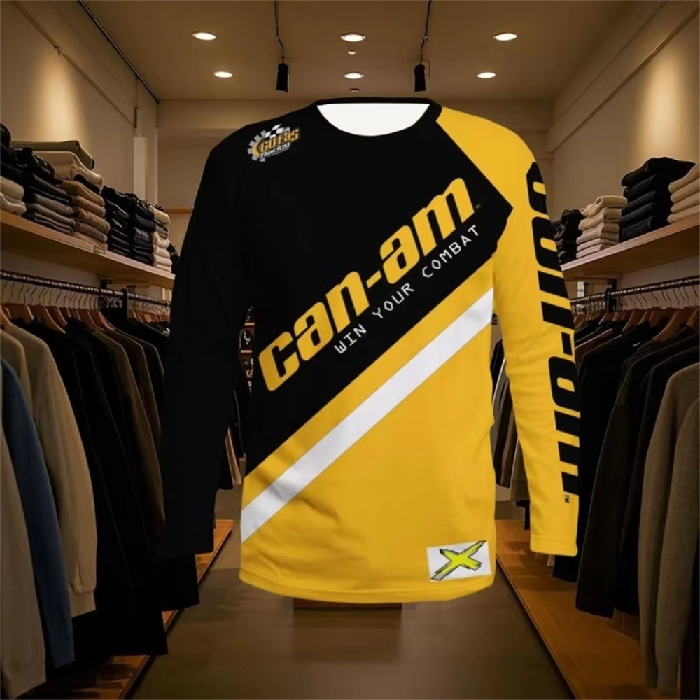 Mens Fashion Ideas - バイクレース用長袖ラウンドネックTシャツ、男女兼用、ファッショナブルなCan Amチーム長袖Tシャツ、スポーツメンズウェア