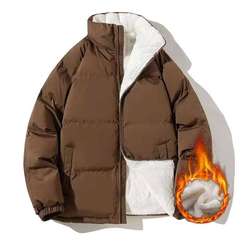 Sherpa Jacket Fleece - カップルスタイル厚手暖かいシェルパメンズパーカー冬ルーズスタンドカラーフリースパファージャケット防風ファッションアウトドアデイリーコート
