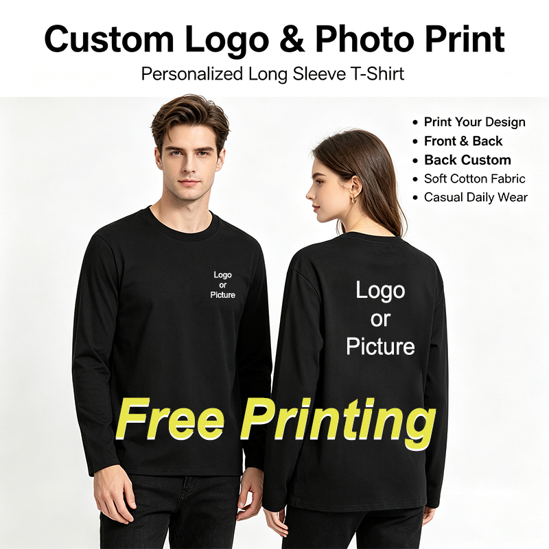 Mens Fashion Ideas - カスタマイズされた綿長袖 Tシャツ男性ファッション人格プリントラウンドネック Tシャツ女性カジュアルデイリー Tシャツトップス Camiseta