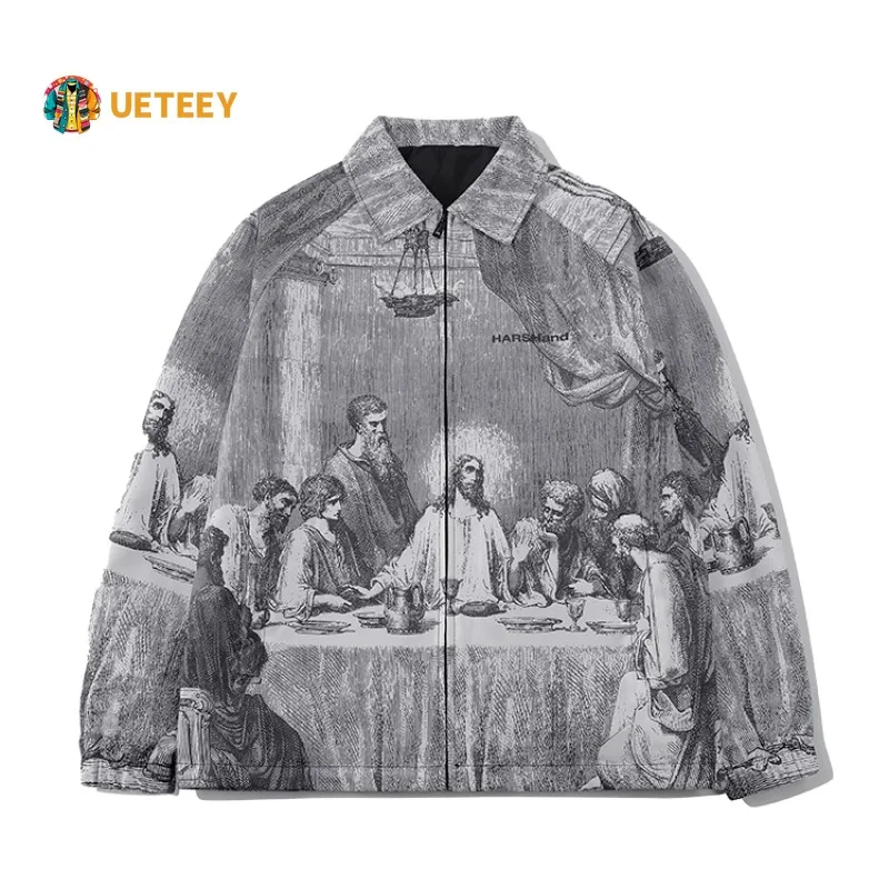 Sherpa Jacket Fleece - 秋の男性ジャケット特大絵画印刷カップル薄型カジュアルジャケット男性女性シルクヴィンテージ服男コート上着