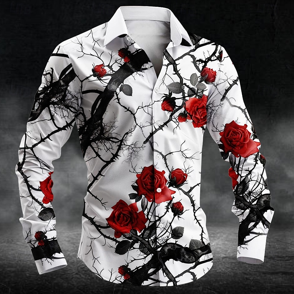 Mens Fashion Ideas - ファッション梅の花柄 3d プリント男性長袖シャツアートシャツ秋カジュアルシングルブレストブラウス紳士服