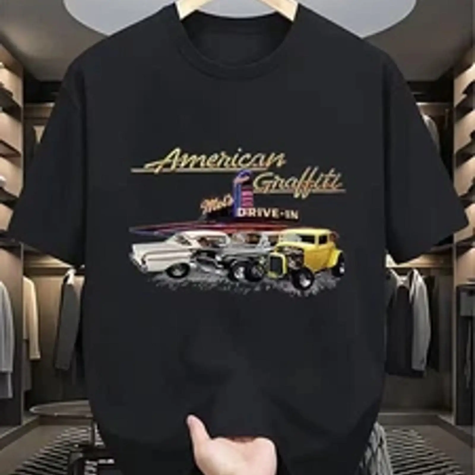 1950S Fashion Men'S - メンズ100レトロ1950年代グラフィティビンテージカートップス、通気性のあるクルーネック、ヴィンテージウォッシュ加工、普段着に最適なファッショントップス