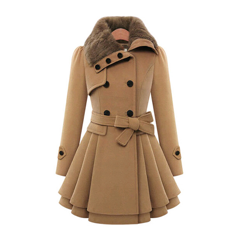 Sherpa Jacket Fleece - 女性用ロングウールシェルパコート、ダブルブレスト、レースアップ、プリーツフリルジャケット、スリム、ウール、ストリートウェア、冬