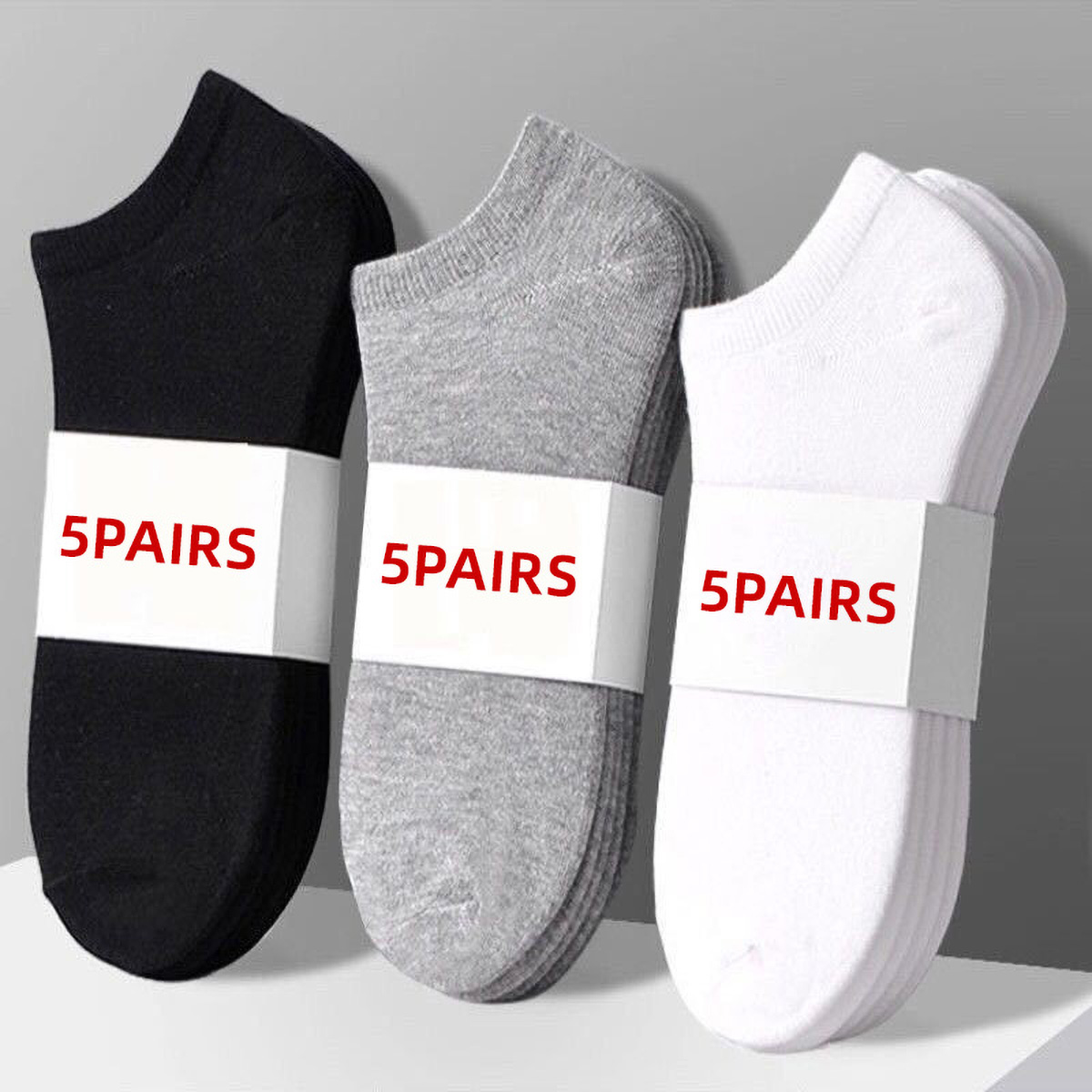 5足組 ユニセックス カジュアル 無地 ボートソックス 薄手 - Socks Ankle Men のレビューと価格