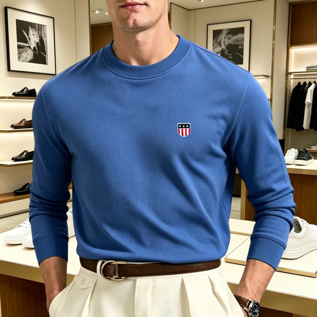 柔らかなコットン素材の高級ブランドメンズ長袖ラウンドネックT - Men'S Fashion T Shirts のレビューと価格