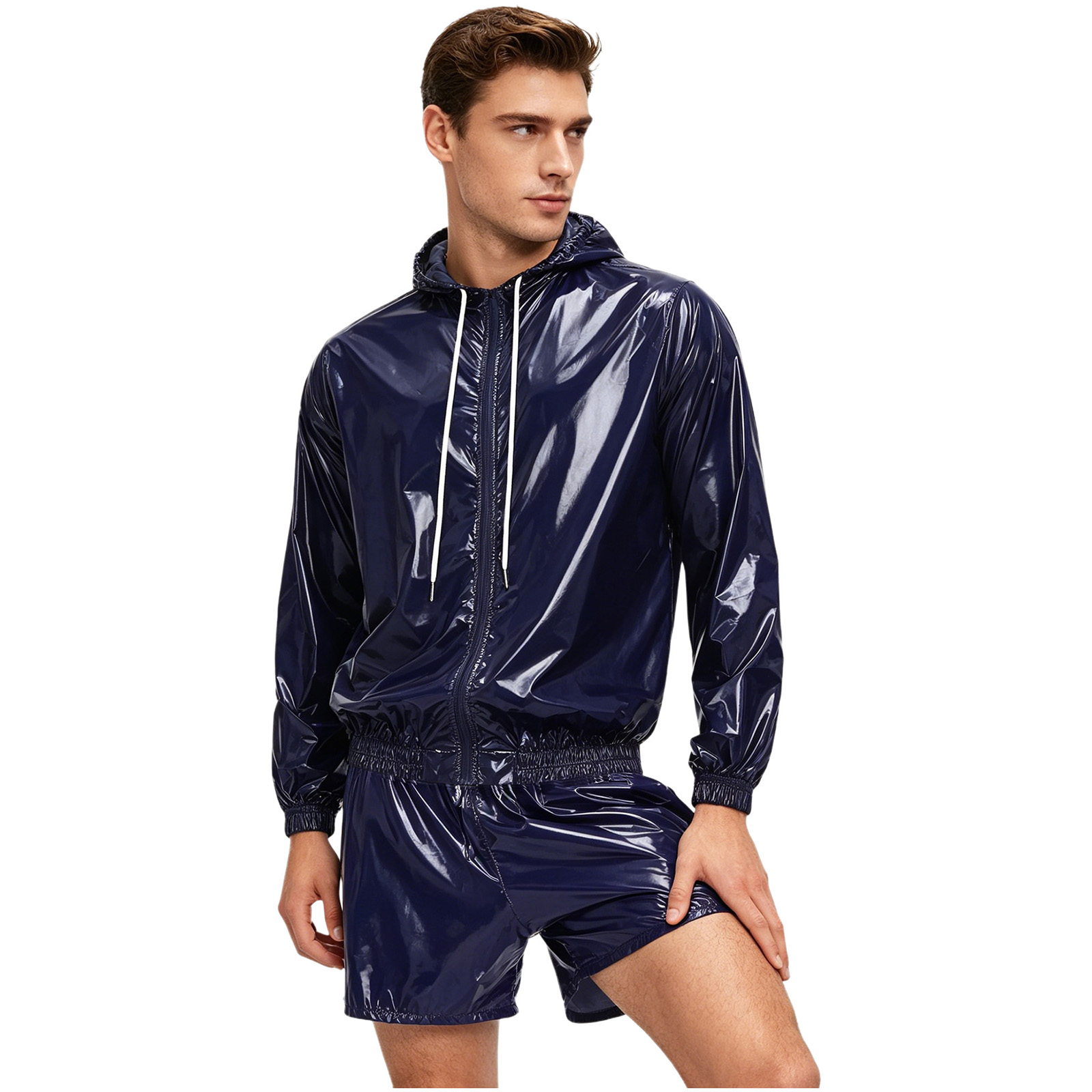 男性防水水泳トレーニング衣装長袖ジップアップフード付きジャケ - Windbreaker Men Zip のレビューと価格