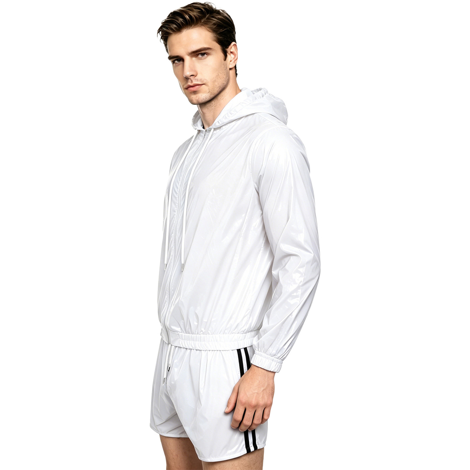 男性防水水泳トレーニング衣装長袖ジップアップフード付きジャケ - Windbreaker Men Zip のレビューと価格