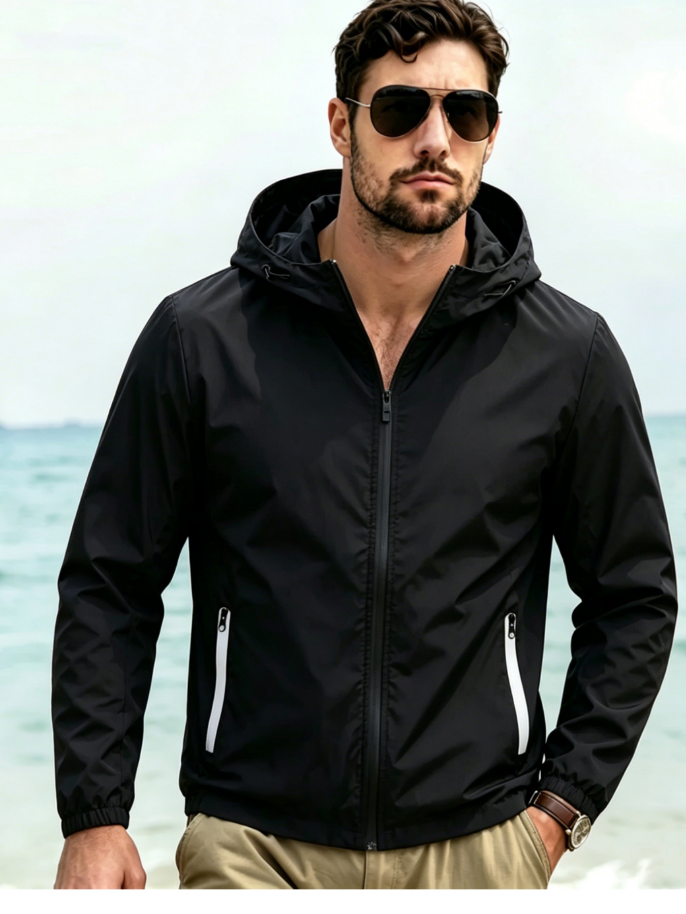 メンズフード付きウィンドブレーカージャケット、軽量フルジップ - Windbreaker Men Zip のレビューと価格
