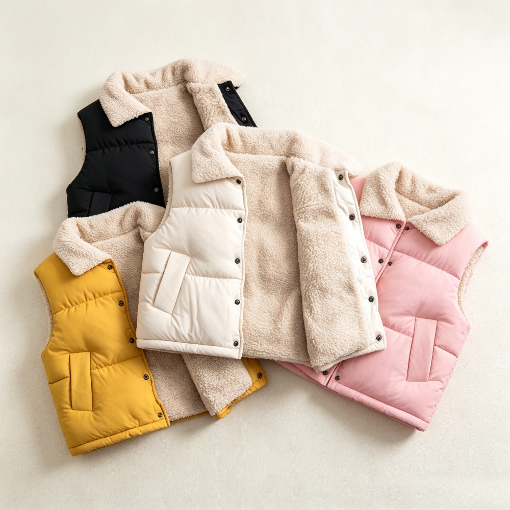 キッズ冬用暖かいパファーベスト、シェルパフリース裏地付きアウ - Sherpa Jacket Fleece のレビューと価格