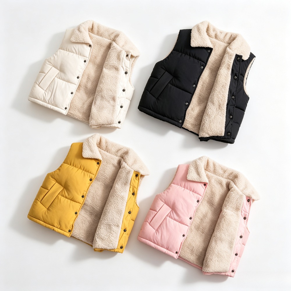 キッズ冬用暖かいパファーベスト、シェルパフリース裏地付きアウ - Sherpa Jacket Fleece のレビューと価格