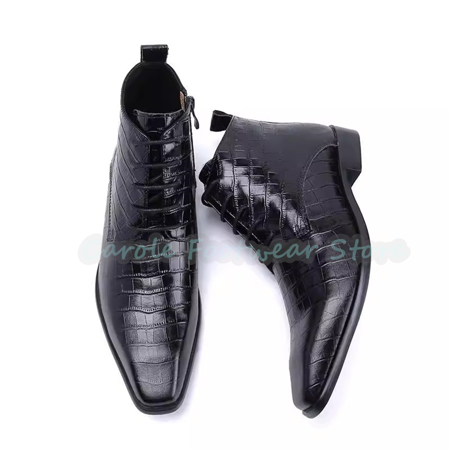 ファッション本革アンクルブーツ男性用ポインテッドトゥチャンキ - Mens Fashion Dress のレビューと価格