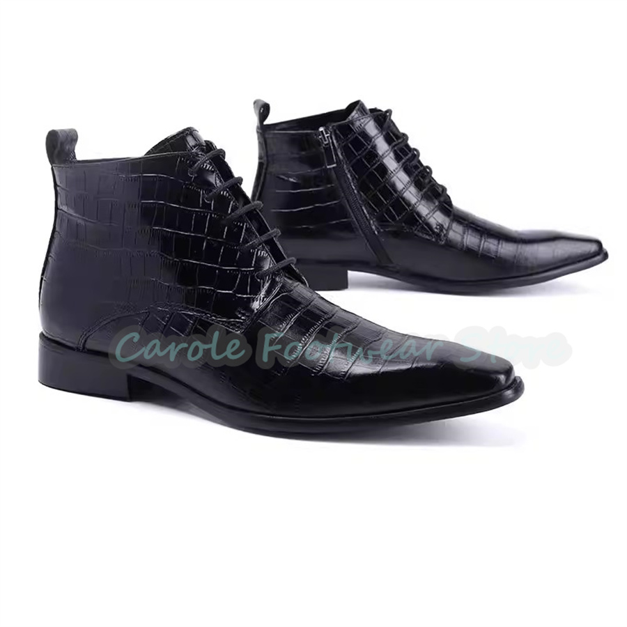 ファッション本革アンクルブーツ男性用ポインテッドトゥチャンキ - Mens Fashion Dress のレビューと価格