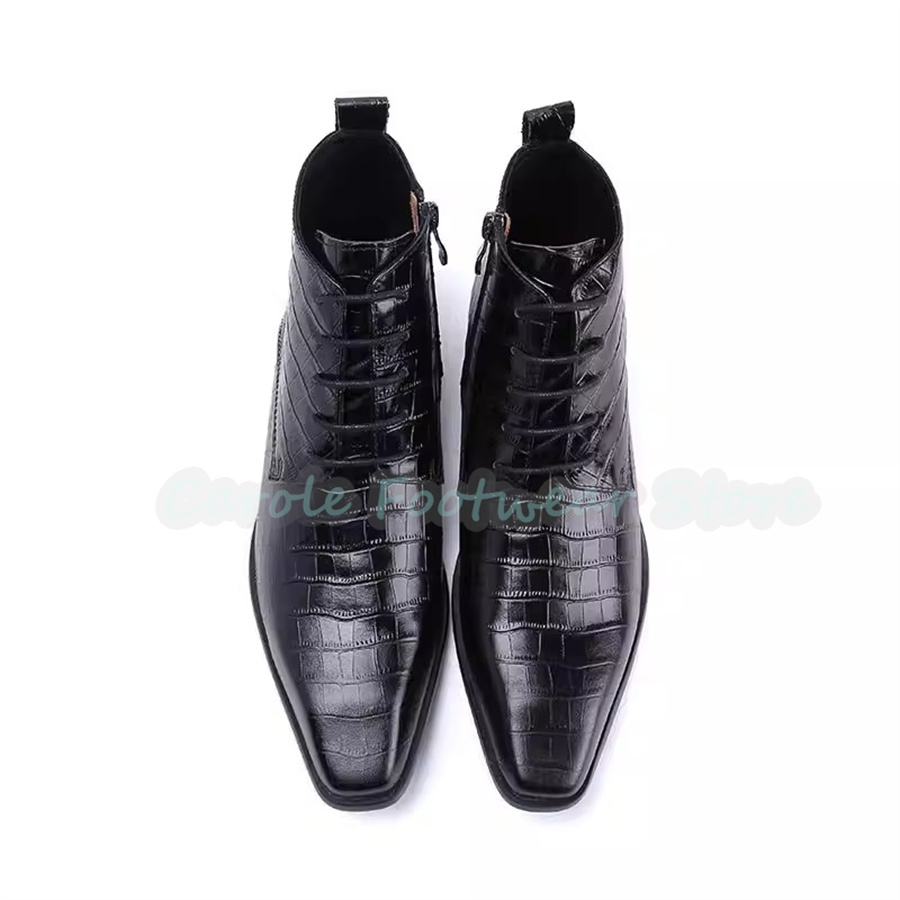 ファッション本革アンクルブーツ男性用ポインテッドトゥチャンキ - Mens Fashion Dress のレビューと価格