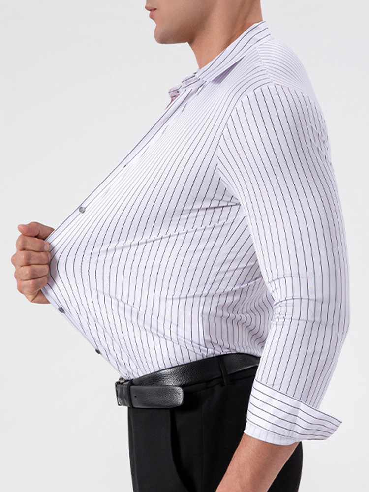 レトロストライプ柄しわ防止ストレッチドレスシャツ メンズ 2 - Men'S Fashion Formal のレビューと価格