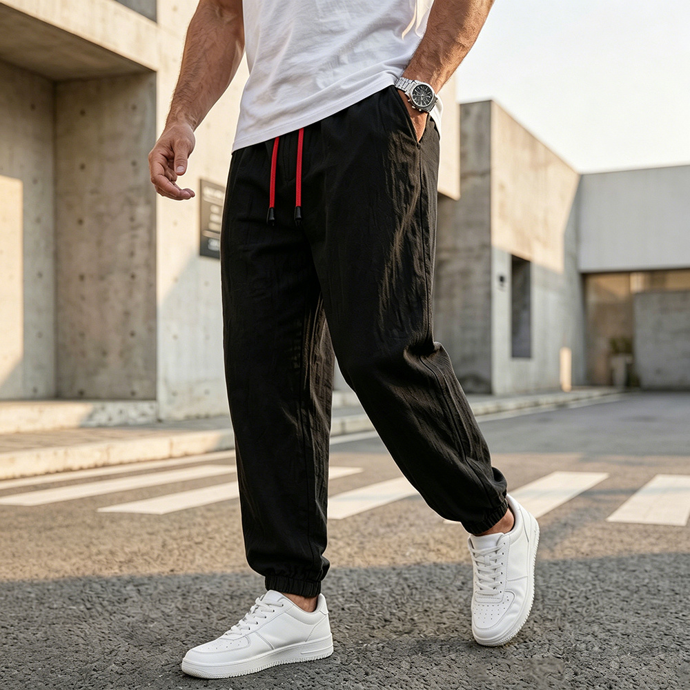 メンズカジュアルハーレムパンツルーズフィットコットンリネン無 - Men Fashion King のレビューと価格