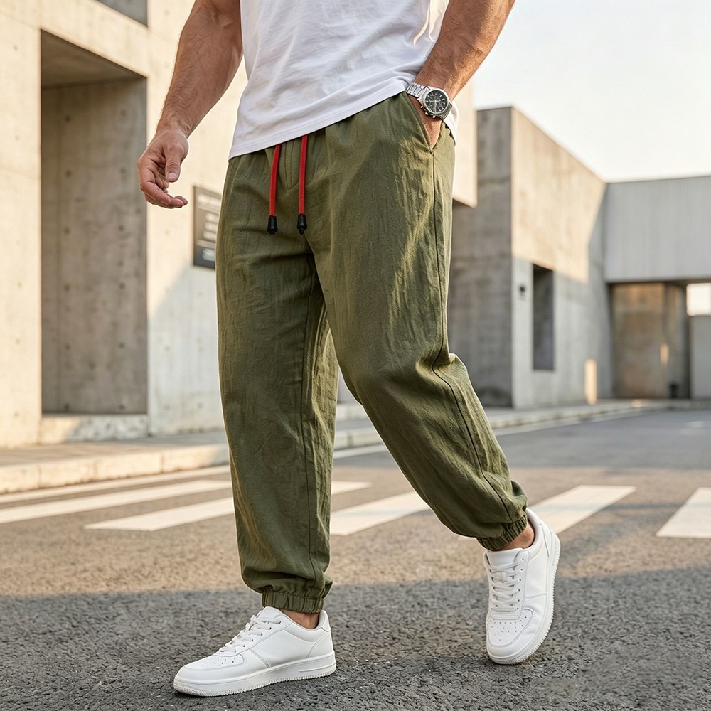 メンズカジュアルハーレムパンツルーズフィットコットンリネン無 - Men Fashion King のレビューと価格