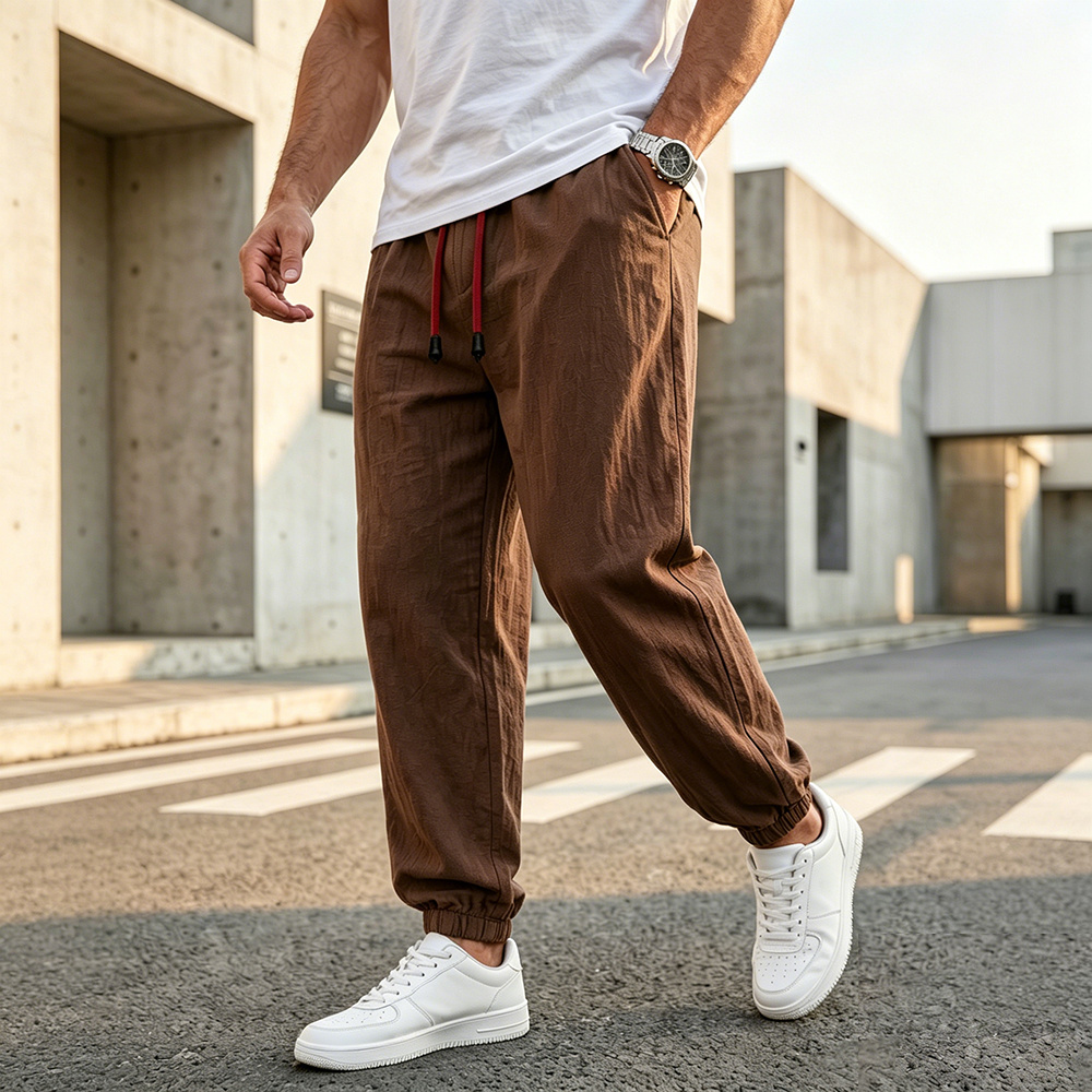メンズカジュアルハーレムパンツルーズフィットコットンリネン無 - Men Fashion King のレビューと価格