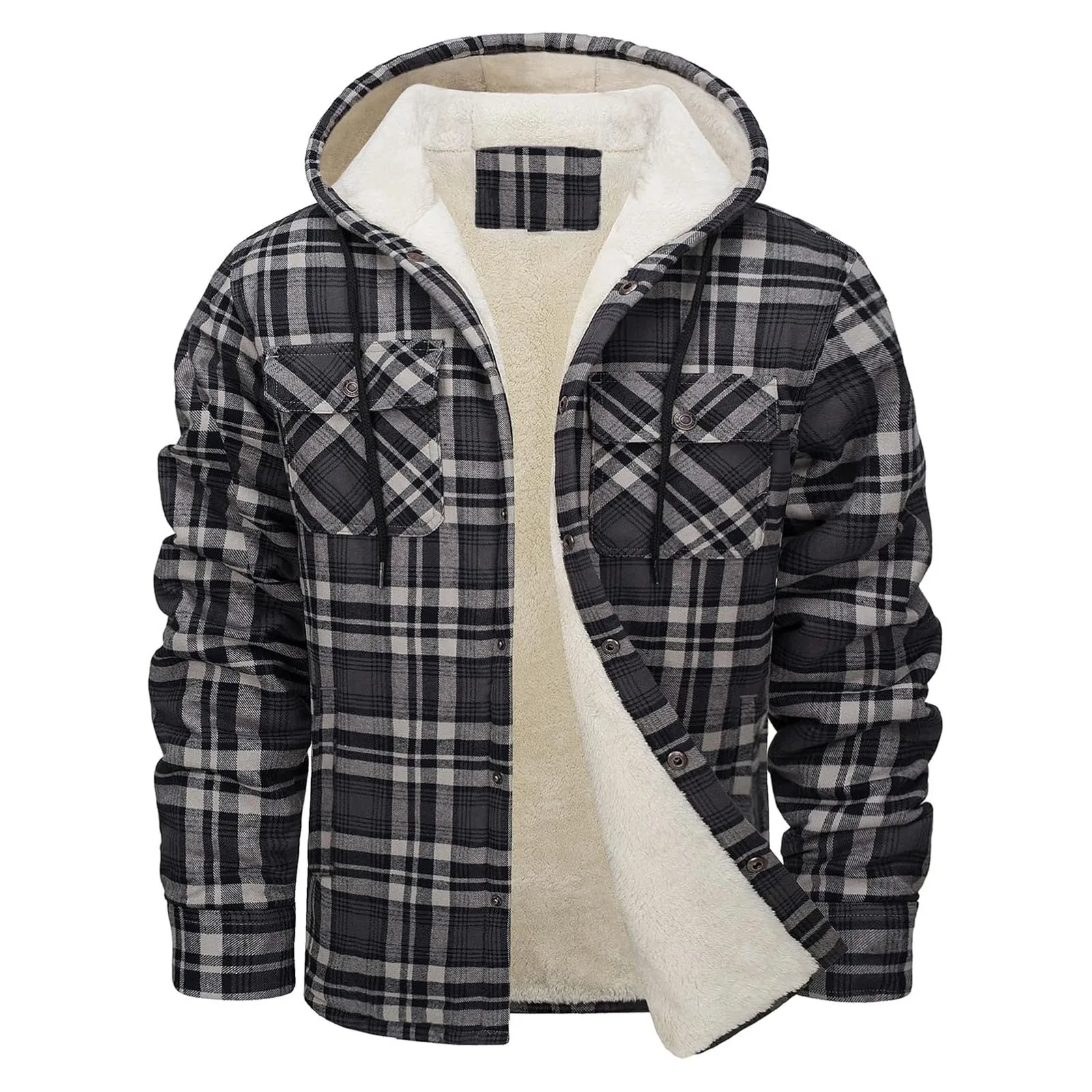 厚く暖かいフランネルフード付きジャケットメンズシェルパフリー - Sherpa Jacket Fleece のレビューと価格