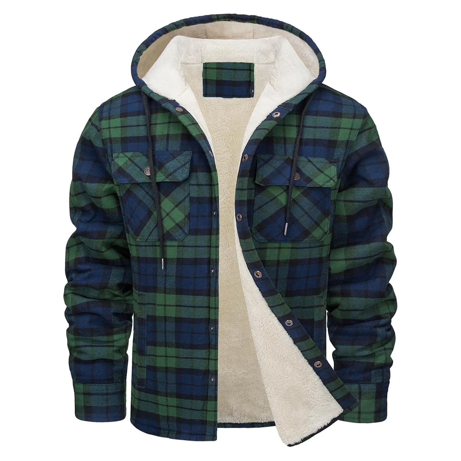 厚く暖かいフランネルフード付きジャケットメンズシェルパフリー - Sherpa Jacket Fleece のレビューと価格