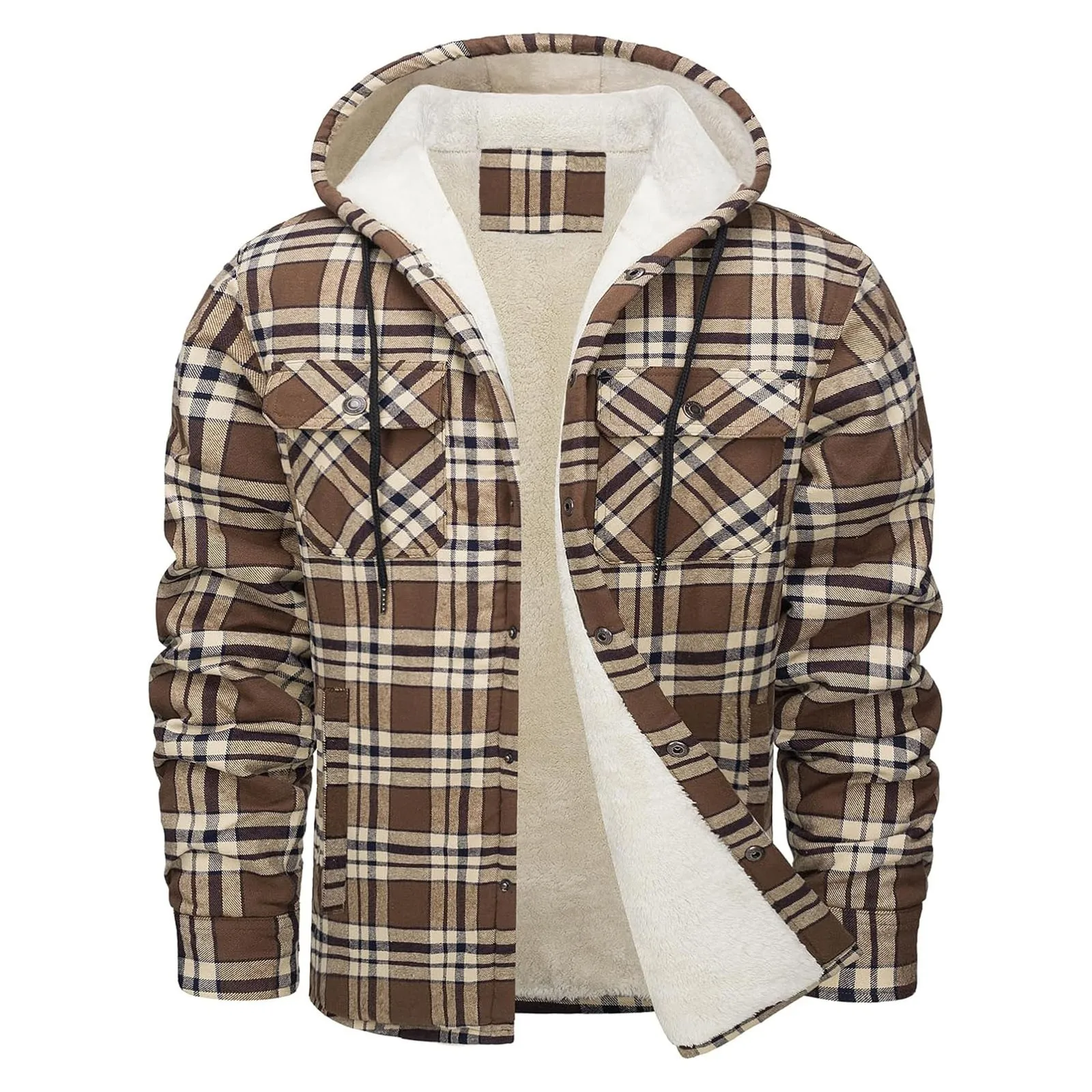 厚く暖かいフランネルフード付きジャケットメンズシェルパフリー - Sherpa Jacket Fleece のレビューと価格