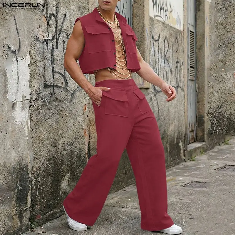 INCERUN 男性セット固体ノースリーブクロップトップスシ - Mens Fashion Ideas のレビューと価格