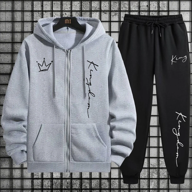 キングレタープリントパーカーとスウェットパンツメンズセット秋 - Men Fashion King のレビューと価格