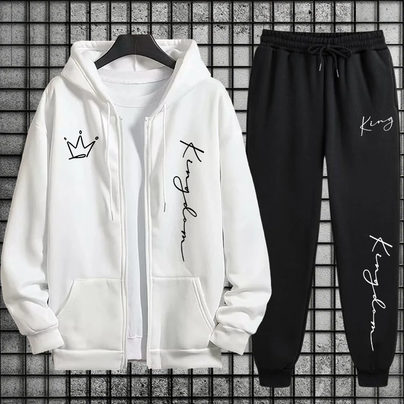 キングレタープリントパーカーとスウェットパンツメンズセット秋 - Men Fashion King のレビューと価格