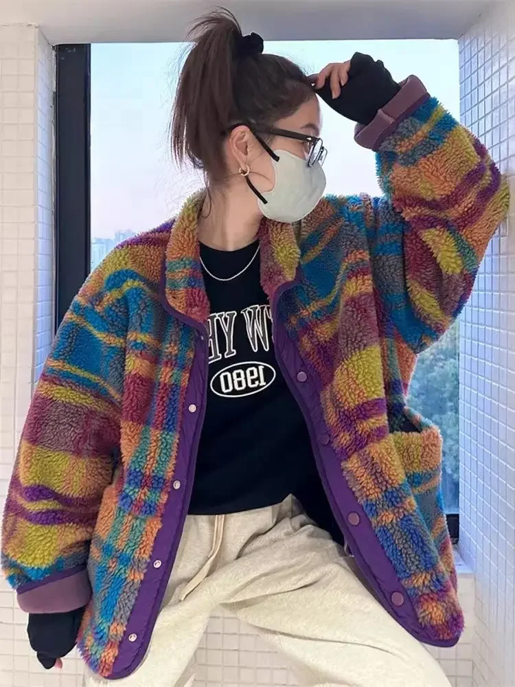 女性コートポーラーフリースチェック柄秋冬ファッション厚いヴィ - Sherpa Jacket Fleece のレビューと価格