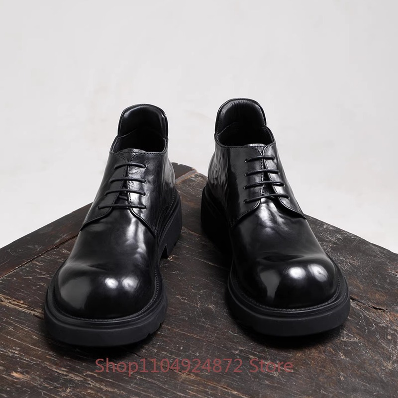高級ファッションラウンドトゥダービーシューズメンズ本革厚底身 - Men'S Fashion Formal のレビューと価格