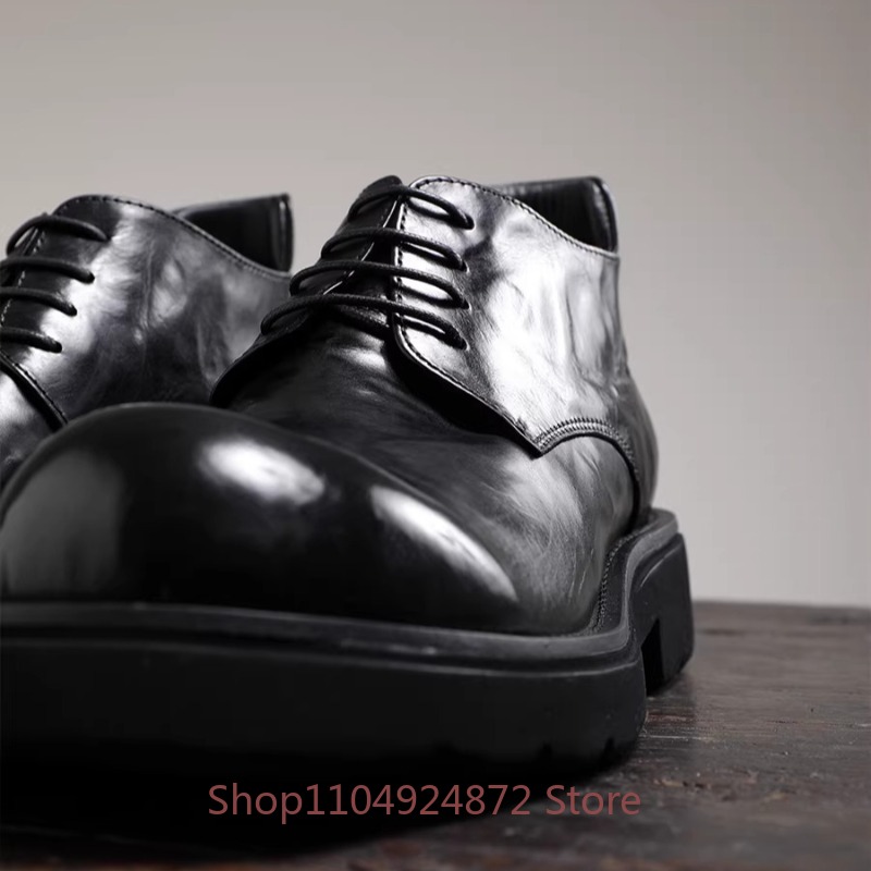 高級ファッションラウンドトゥダービーシューズメンズ本革厚底身 - Men'S Fashion Formal のレビューと価格