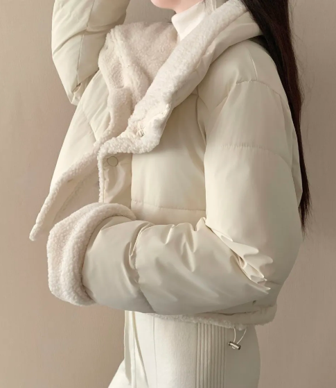 女性用シェルパカラーパファージャケット 冬用暖かいクロップド - Sherpa Jacket Fleece のレビューと価格