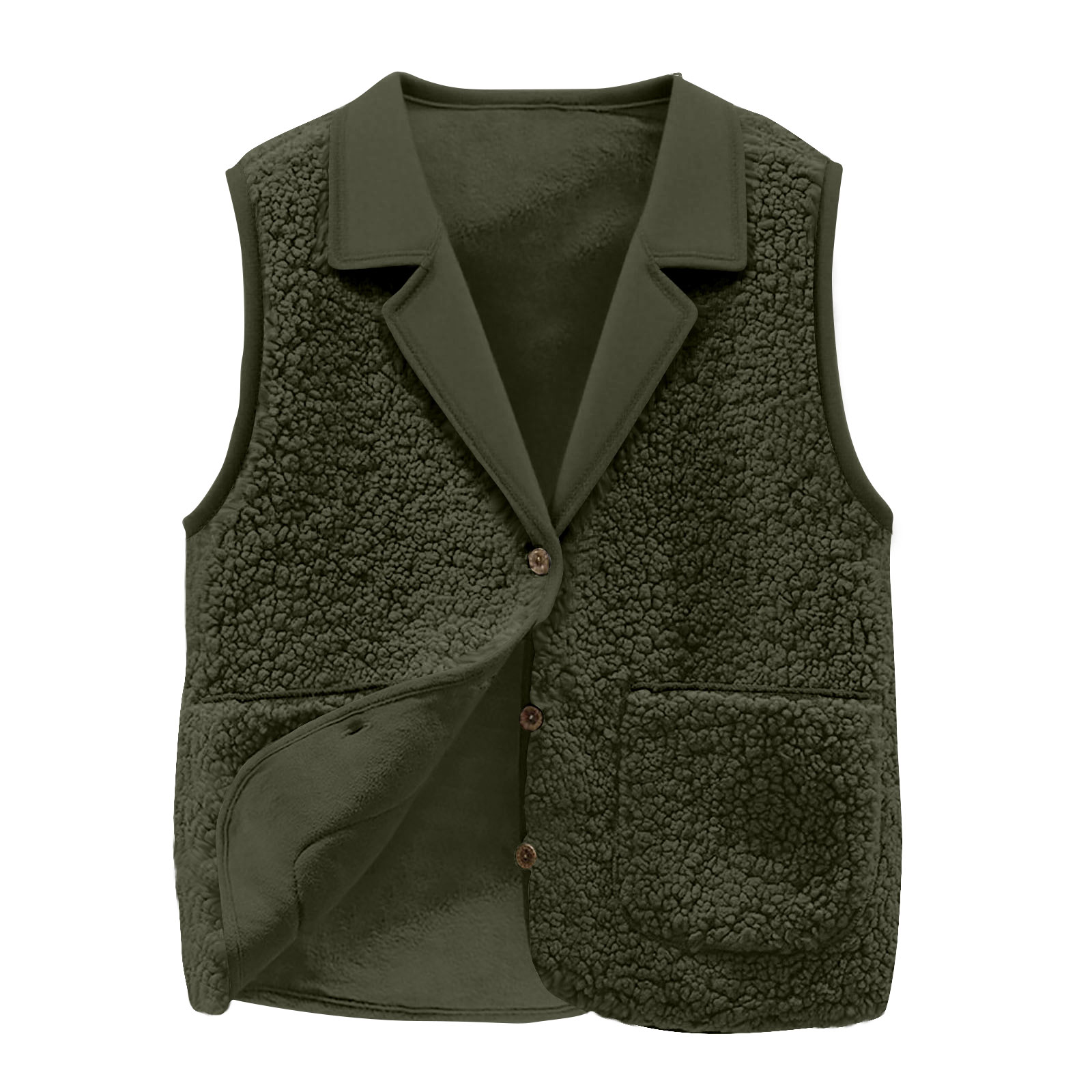 レディース シェルパフリースベスト、ラペルカラー、ボタンフロ - Sherpa Jacket Fleece のレビューと価格