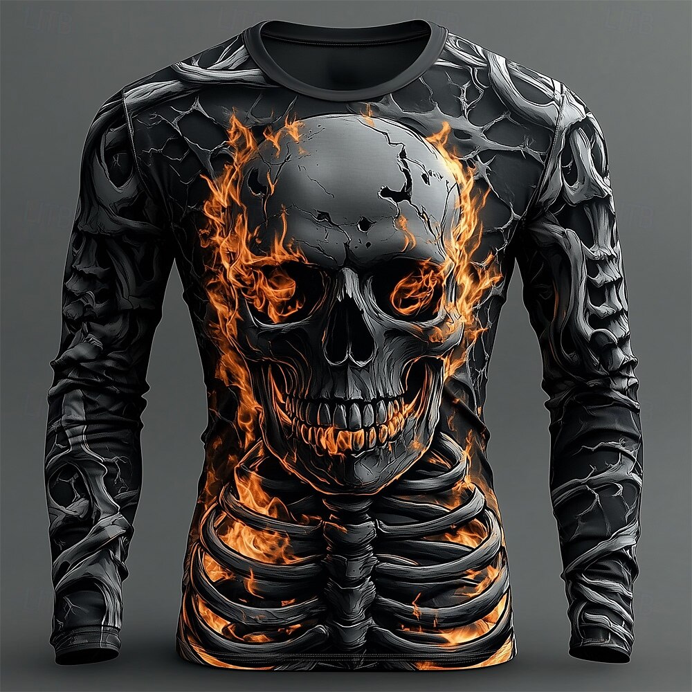 メンズ3Dフレイムスカル柄Tシャツ 長袖カジュアルファッショ - Men'S Fashion T Shirts のレビューと価格