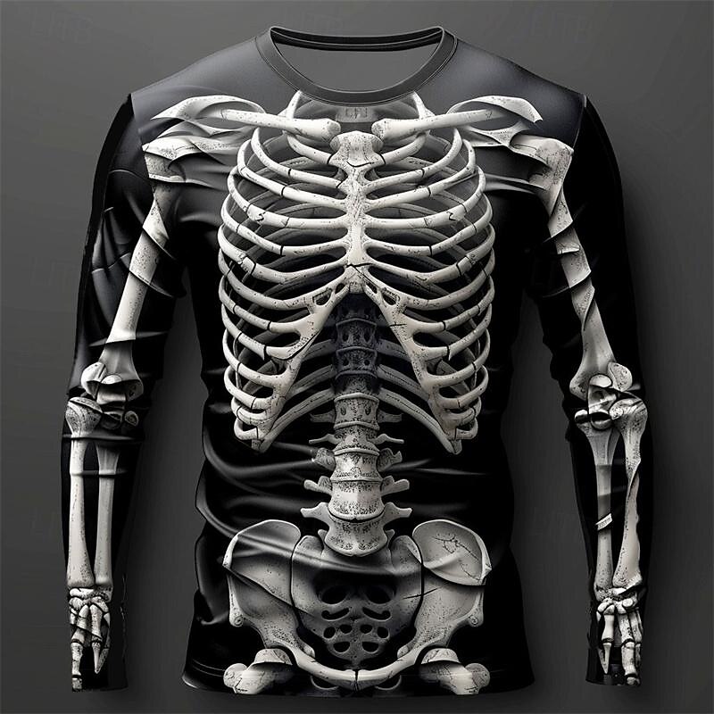 メンズ3Dフレイムスカル柄Tシャツ 長袖カジュアルファッショ - Men'S Fashion T Shirts のレビューと価格