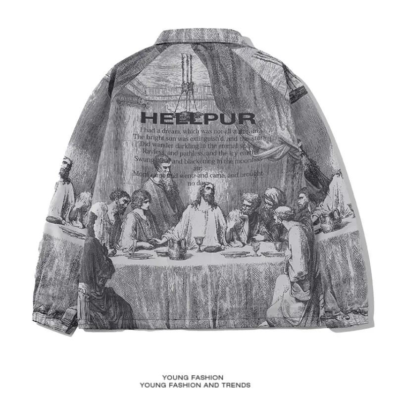秋の男性ジャケット特大絵画印刷カップル薄型カジュアルジャケッ - Sherpa Jacket Fleece のレビューと価格