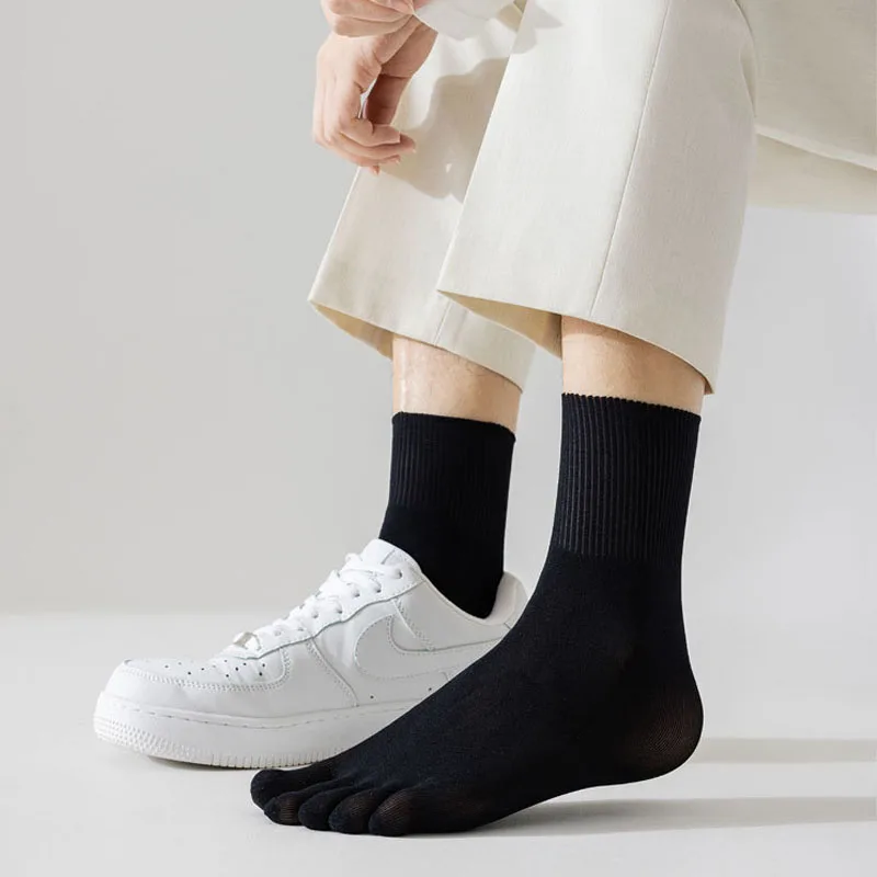 4 ペア夏薄い 5 本指靴下シルク男性通気性シンプルな固体ク - Socks Ankle Men のレビューと価格