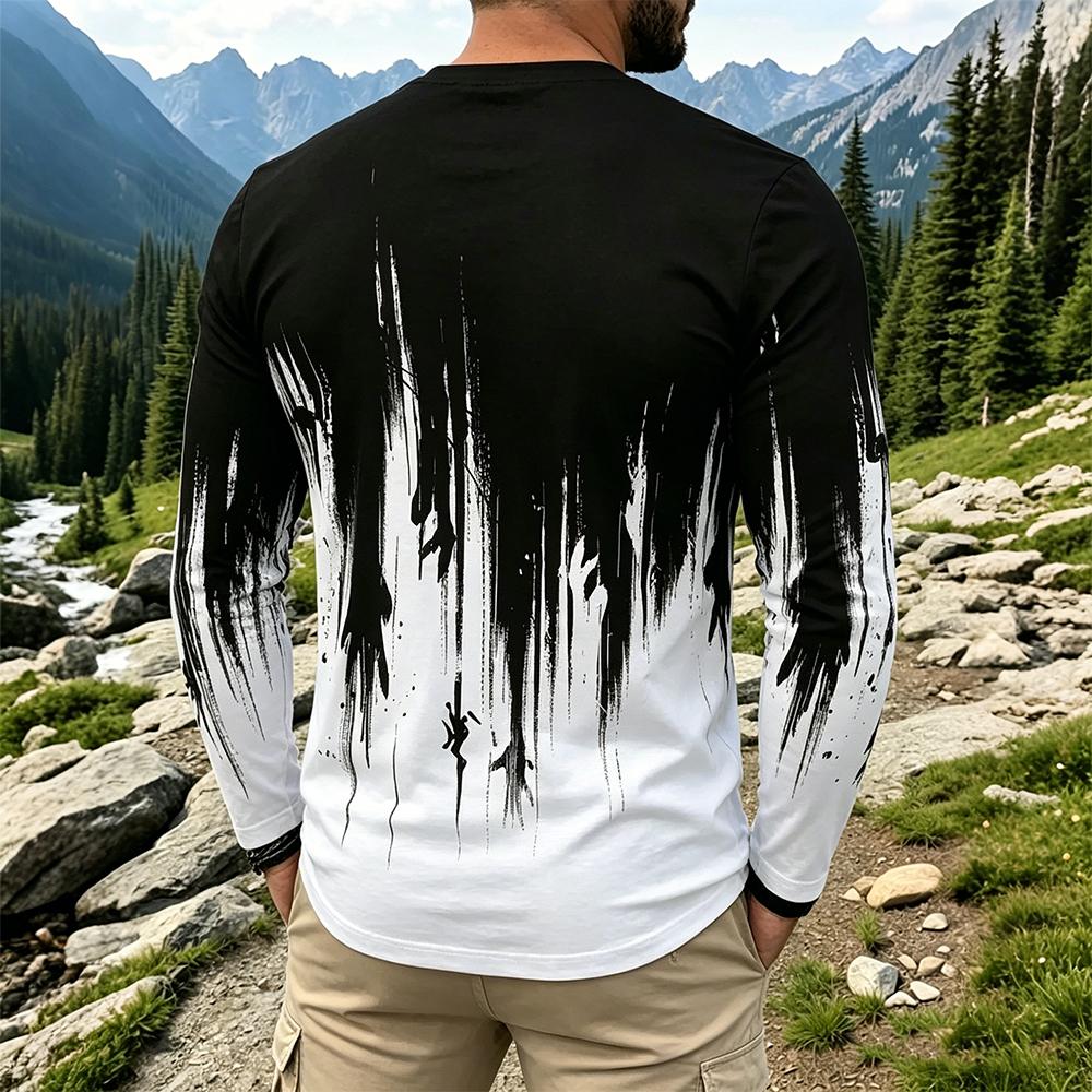 メンズグラデーションインクスプラッシュ長袖Tシャツカジュアル - Men'S Fashion T Shirts のレビューと価格
